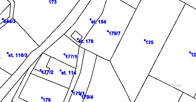 Parcela st. 179/5 v KÚ Levín u Litoměřic, Katastrální mapa