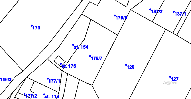Parcela st. 179/7 v KÚ Levín u Litoměřic, Katastrální mapa