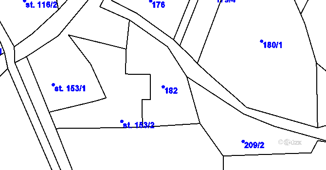 Parcela st. 182 v KÚ Levín u Litoměřic, Katastrální mapa