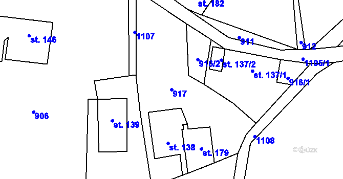 Parcela st. 917 v KÚ Levín u Litoměřic, Katastrální mapa