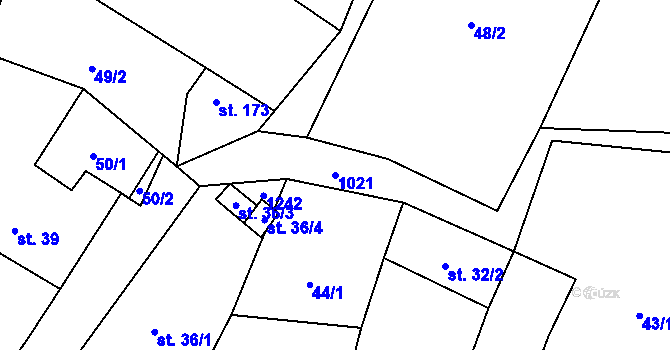 Parcela st. 1021 v KÚ Levín u Litoměřic, Katastrální mapa