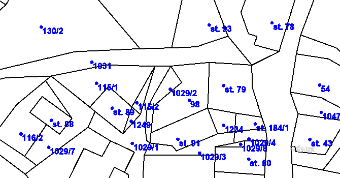 Parcela st. 1029/2 v KÚ Levín u Litoměřic, Katastrální mapa