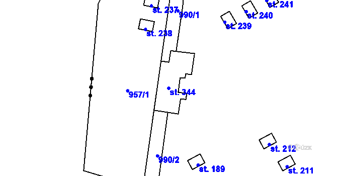 Parcela st. 344 v KÚ Levín u Litoměřic, Katastrální mapa