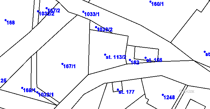Parcela st. 113/2 v KÚ Levín u Litoměřic, Katastrální mapa