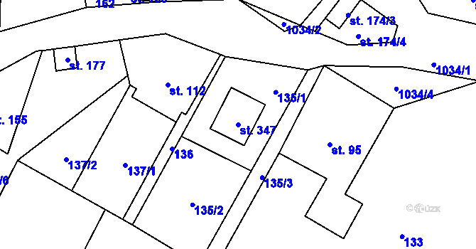 Parcela st. 347 v KÚ Levín u Litoměřic, Katastrální mapa