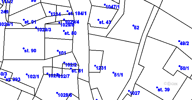 Parcela st. 53/2 v KÚ Levín u Litoměřic, Katastrální mapa