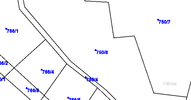 Parcela st. 750/8 v KÚ Levín u Litoměřic, Katastrální mapa
