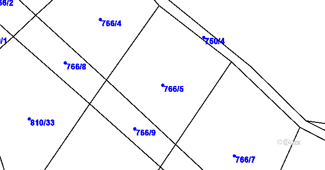 Parcela st. 766/5 v KÚ Levín u Litoměřic, Katastrální mapa