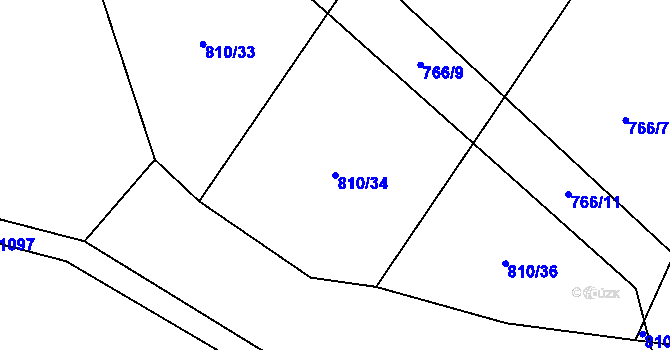 Parcela st. 810/34 v KÚ Levín u Litoměřic, Katastrální mapa