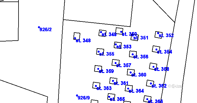 Parcela st. 355 v KÚ Levín u Litoměřic, Katastrální mapa