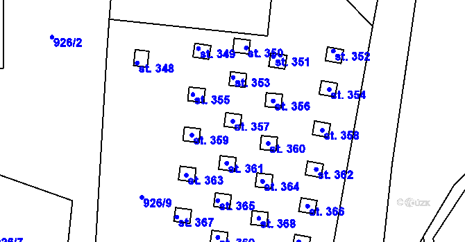 Parcela st. 357 v KÚ Levín u Litoměřic, Katastrální mapa