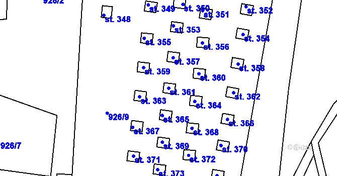 Parcela st. 361 v KÚ Levín u Litoměřic, Katastrální mapa