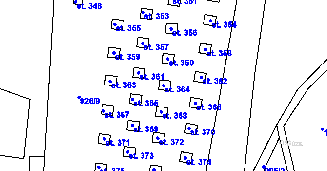 Parcela st. 364 v KÚ Levín u Litoměřic, Katastrální mapa