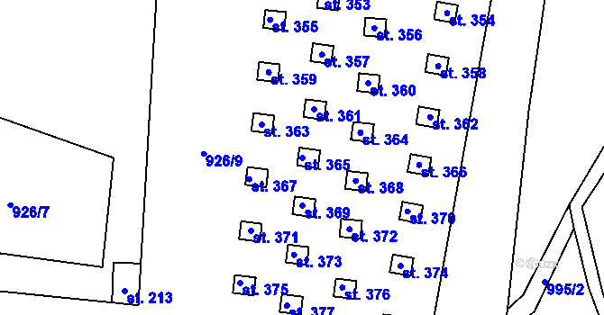 Parcela st. 365 v KÚ Levín u Litoměřic, Katastrální mapa