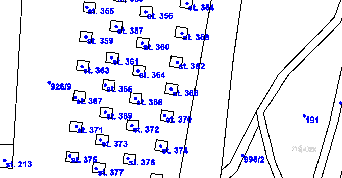Parcela st. 366 v KÚ Levín u Litoměřic, Katastrální mapa