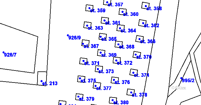 Parcela st. 369 v KÚ Levín u Litoměřic, Katastrální mapa