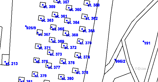 Parcela st. 370 v KÚ Levín u Litoměřic, Katastrální mapa