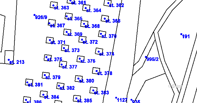 Parcela st. 374 v KÚ Levín u Litoměřic, Katastrální mapa