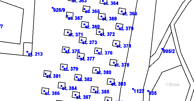 Parcela st. 376 v KÚ Levín u Litoměřic, Katastrální mapa