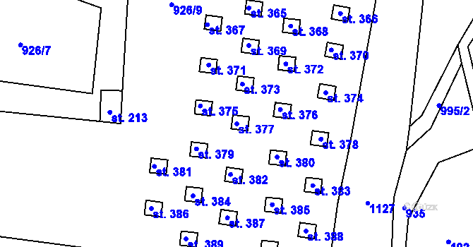 Parcela st. 377 v KÚ Levín u Litoměřic, Katastrální mapa