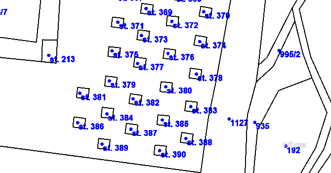 Parcela st. 380 v KÚ Levín u Litoměřic, Katastrální mapa