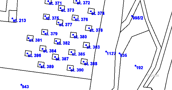 Parcela st. 383 v KÚ Levín u Litoměřic, Katastrální mapa