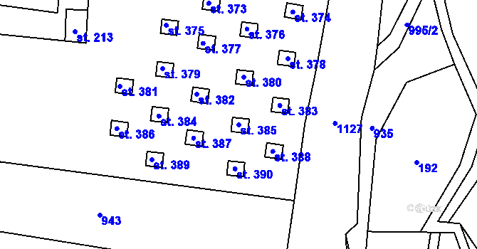 Parcela st. 385 v KÚ Levín u Litoměřic, Katastrální mapa