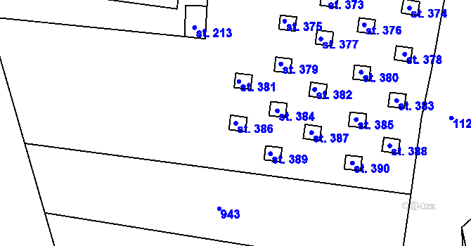 Parcela st. 386 v KÚ Levín u Litoměřic, Katastrální mapa