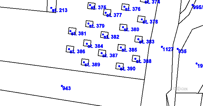 Parcela st. 387 v KÚ Levín u Litoměřic, Katastrální mapa