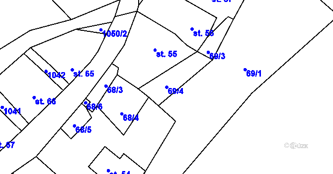 Parcela st. 69/4 v KÚ Levín u Litoměřic, Katastrální mapa
