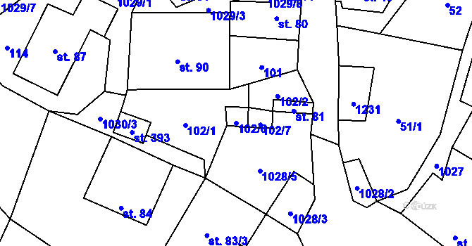 Parcela st. 102/6 v KÚ Levín u Litoměřic, Katastrální mapa