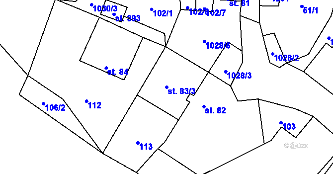 Parcela st. 83/3 v KÚ Levín u Litoměřic, Katastrální mapa