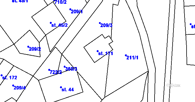 Parcela st. 171 v KÚ Lezník, Katastrální mapa