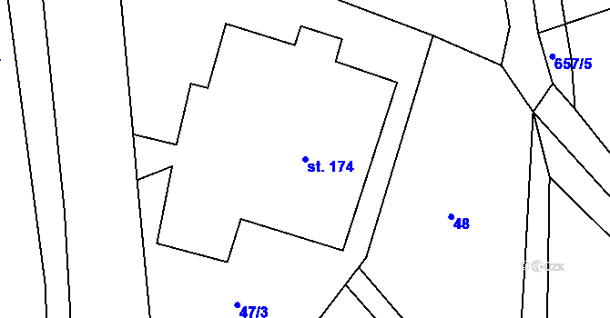 Parcela st. 174 v KÚ Lezník, Katastrální mapa