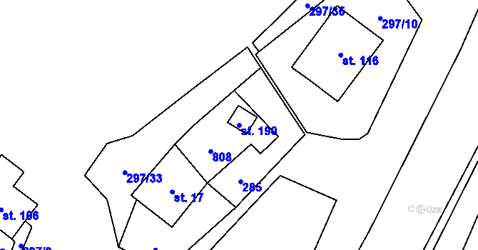 Parcela st. 190 v KÚ Lezník, Katastrální mapa