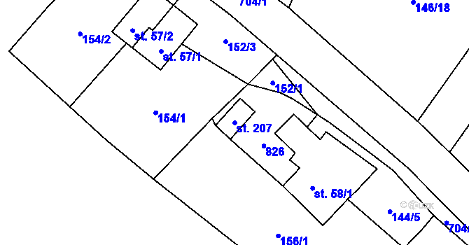 Parcela st. 207 v KÚ Lezník, Katastrální mapa