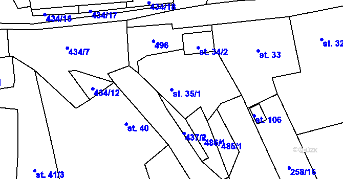 Parcela st. 35/1 v KÚ Ležky, Katastrální mapa