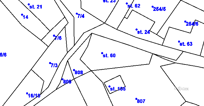 Parcela st. 60 v KÚ Ležky, Katastrální mapa