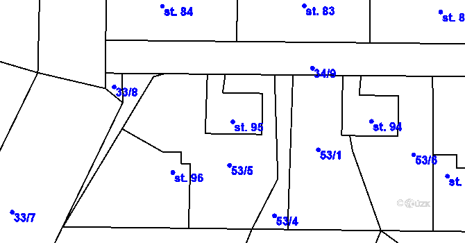 Parcela st. 95 v KÚ Ležky, Katastrální mapa