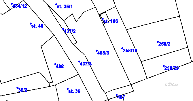 Parcela st. 485/3 v KÚ Ležky, Katastrální mapa