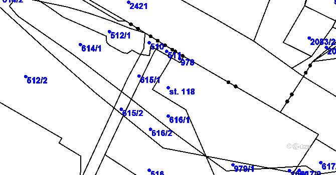Parcela st. 118 v KÚ Ležky, Katastrální mapa