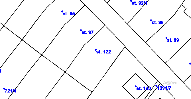 Parcela st. 122 v KÚ Lhánice, Katastrální mapa