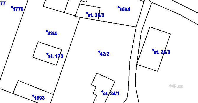 Parcela st. 42/2 v KÚ Lhánice, Katastrální mapa