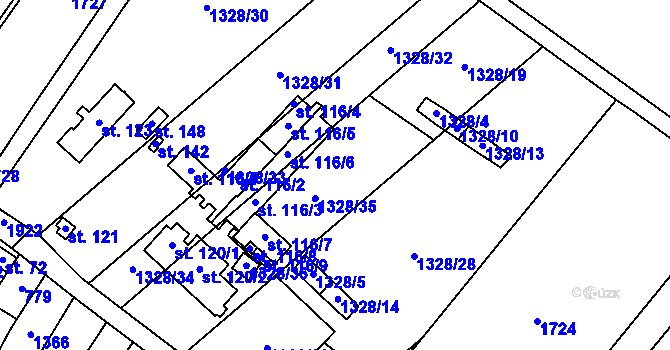 Parcela st. 1328/2 v KÚ Lhánice, Katastrální mapa