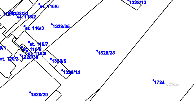 Parcela st. 1328/28 v KÚ Lhánice, Katastrální mapa