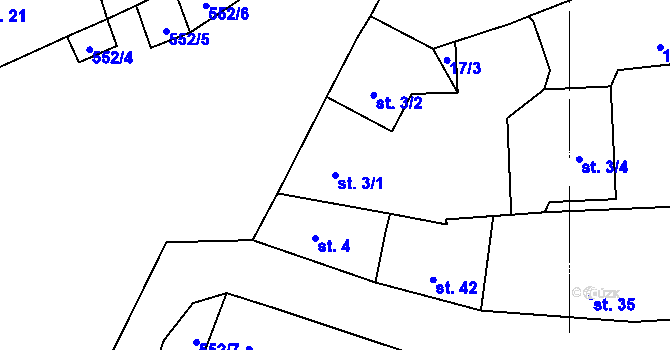 Parcela st. 3/1 v KÚ Hrbov u Lhenic, Katastrální mapa