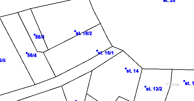 Parcela st. 16/1 v KÚ Hrbov u Lhenic, Katastrální mapa