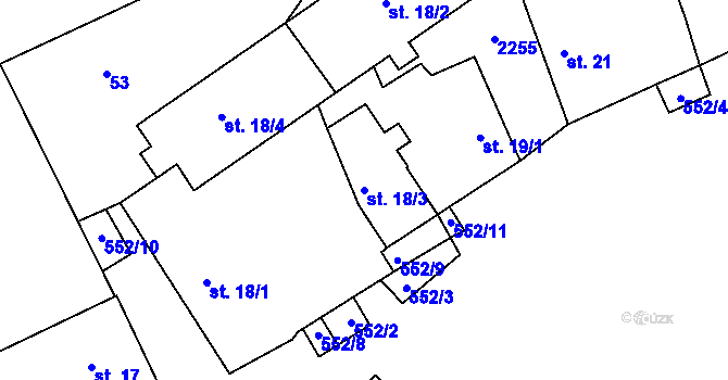 Parcela st. 18/3 v KÚ Hrbov u Lhenic, Katastrální mapa