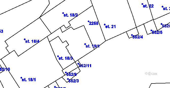 Parcela st. 19/1 v KÚ Hrbov u Lhenic, Katastrální mapa