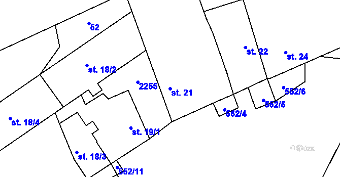 Parcela st. 21 v KÚ Hrbov u Lhenic, Katastrální mapa
